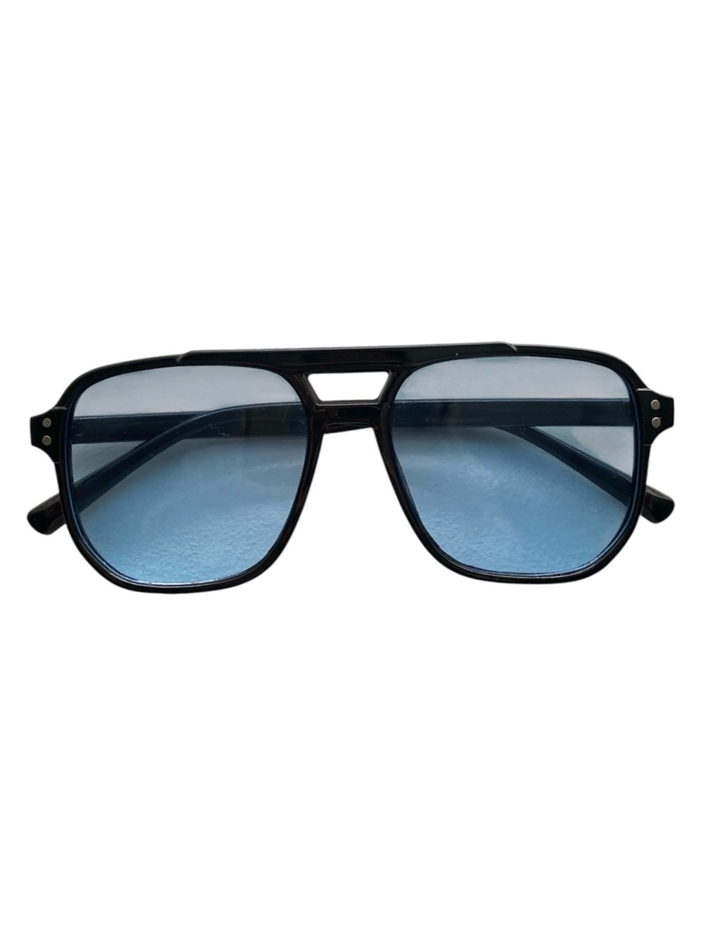 Black Frame Aviator Sunglasses with Blue Lenses